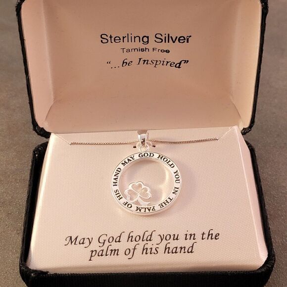 Sterling Openwork Four Leaf Clover God Inspiration Pendant Necklace - New in Box - Picture 2 of 5